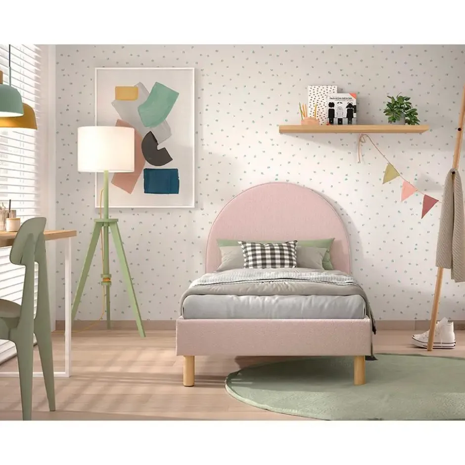 Gestoffeerd bed Maeva 90x200cm - roze bouclé stof