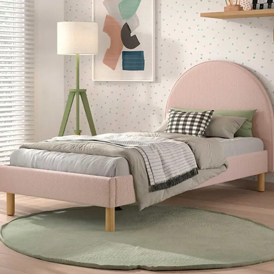 Gestoffeerd bed Maeva 90x200cm - roze bouclé stof