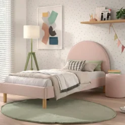 Gestoffeerd bed Maeva 90x200cm - roze bouclé stof