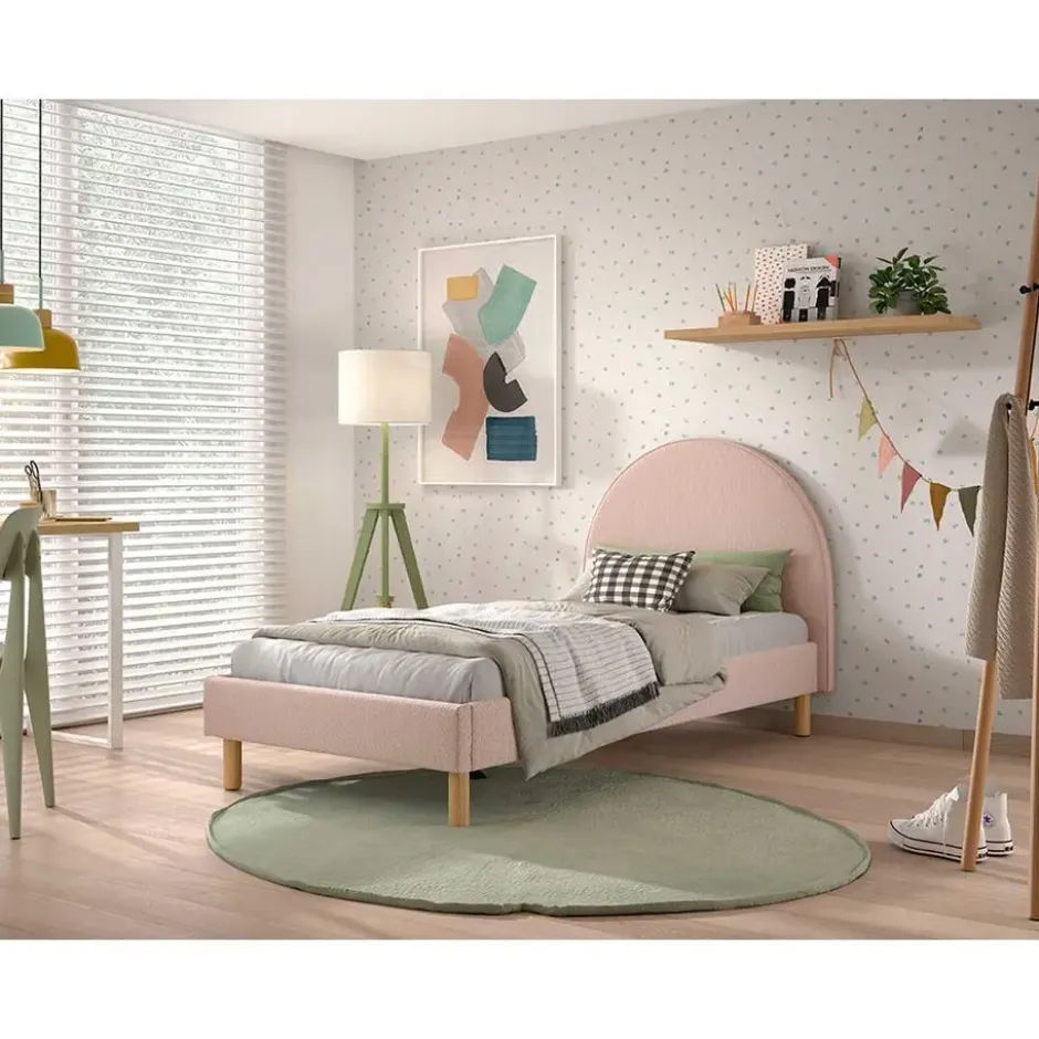 Gestoffeerd bed Maeva 90x200cm - roze bouclé stof
