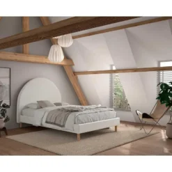 Gestoffeerd bed Maeva 140x200cm - witte bouclé stof