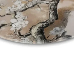 Glasschilderij Boom in bloei - Ø 70 - Beige
