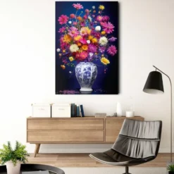 Glasschilderij Delft Bloemen - 116 x 78 - Bont