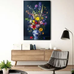 Glasschilderij Delfts Blauw bloemen - 116 x 78 - Bont