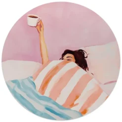 Glasschilderij Koffie in bed - Ø 50 - Roze