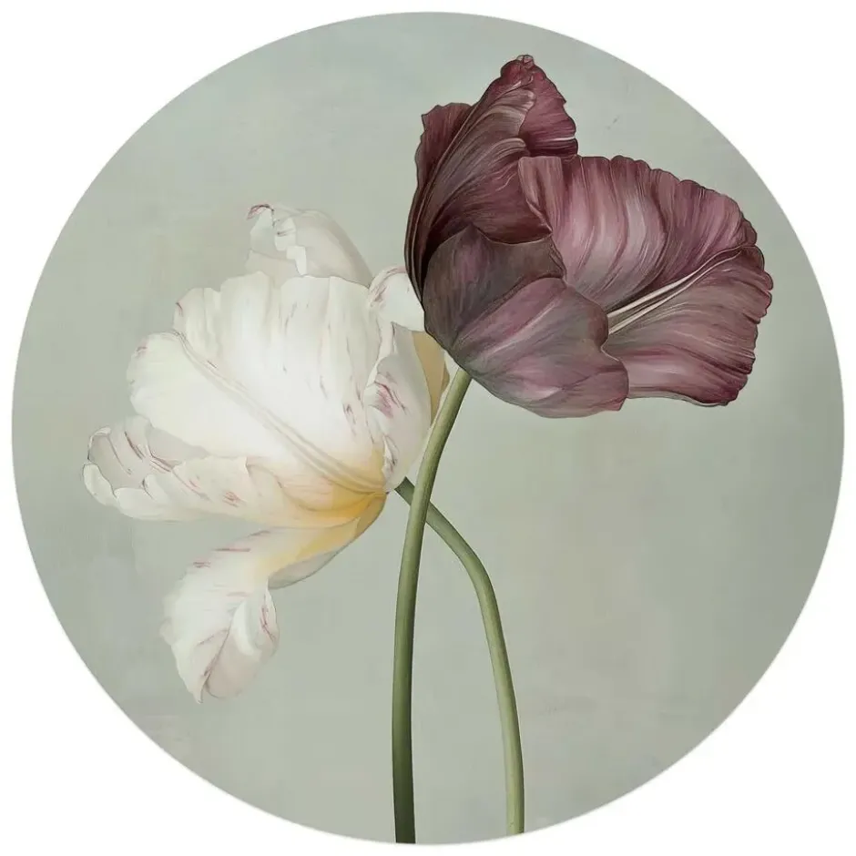 Glasschilderij Tulpen - Ø 70 - Groen
