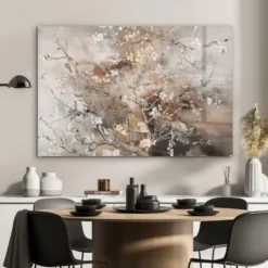 Glasschilderij 120x80 cm Amandelbloesem - Kunst - Van Gogh - Beige - Abstract