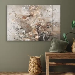 Glasschilderij 120x80 cm Amandelbloesem - Kunst - Van Gogh - Beige - Abstract