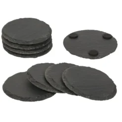 Glazenonderzetters - 4x - rond - leisteen - 10 cm