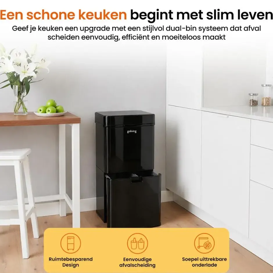 Goliving Automatische Sensor Prullenbak 64 Liter – Afvalemmer keuken - Afvalbak