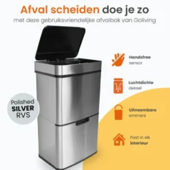 Goliving Automatische Sensor Prullenbak 64 Liter – Afvalemmer keuken - Afvalbak
