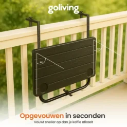 Goliving Balkontafel - Inklapbaar - Hangend - 60 x 40 cm - Hoogteverstelbaar