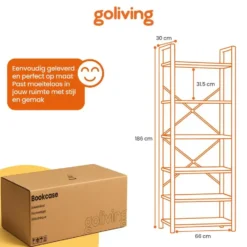 Goliving Boekenkast - 66 x 30 x 186 cm - 6 Lagen - Opbergkast - Wandkast