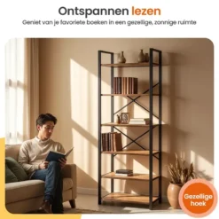 Goliving Boekenkast - 66 x 30 x 186 cm - 6 Lagen - Opbergkast - Wandkast