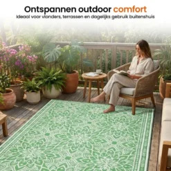 Goliving Buitenkleed Summer Flora - 183x290CM - Draagtas - Groen/Wit