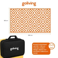 Goliving Buitenkleed Summer Diamond - 183x290CM - Draagtas - Zwart/Wit