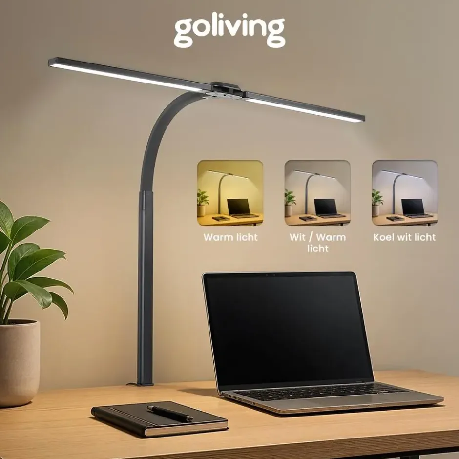 Goliving Bureaulamp met Klem - 78 CM - LED Dimbaar - Touch Bediening