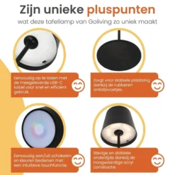 Goliving Chroma Tafellamp Oplaadbaar – Draadloos en Dimbaar – Touch – Nachtlamp