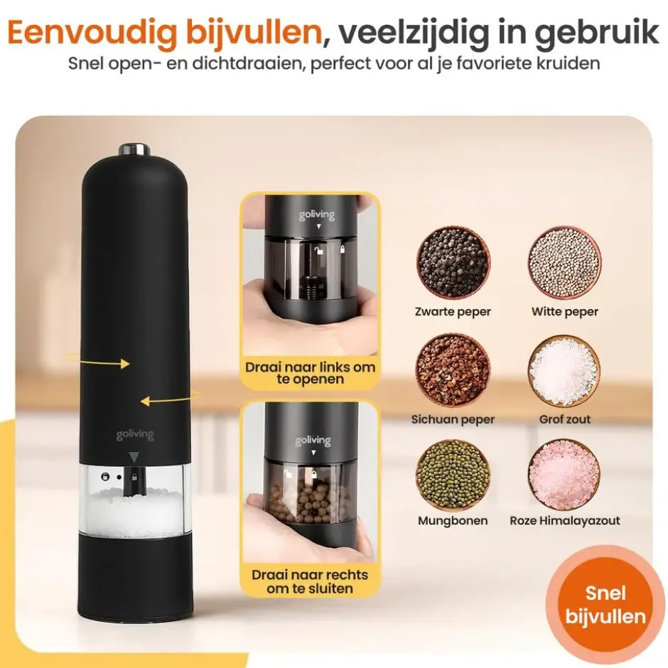 Goliving Elektrische Peper en Zoutmolen Set - LED Licht - Op Batterijen