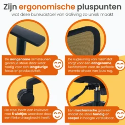 Goliving Ergonomisch bureaustoel - Verstelbaar - Op wieltjes - Zwart