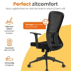 Goliving Ergonomisch bureaustoel - Verstelbaar - Op wieltjes - Zwart