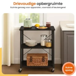 Goliving Keukentrolley - Keukenkast - Keukenrek - Keuken Organizer - Zwart
