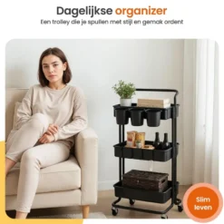 Goliving Keukentrolley op wieltjes - Serveerwagen - Keuken Trolley - Met Bakjes