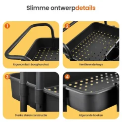 Goliving Keukentrolley op wieltjes - Serveerwagen - Keuken Trolley - Met Bakjes