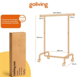 Goliving Kledingrek op wieltjes XL - Uitschuifbare Kledingstang 112-150 cm