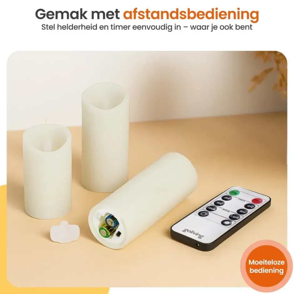 Goliving Led Kaarsen - Bewegende Vlam - Afstandsbediening - Set van 9