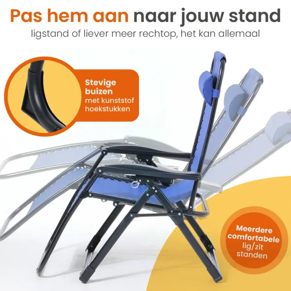 Goliving Opvouwbare Ligstoel - 2 Stuks - Tuinstoel met Tafel - Blauw