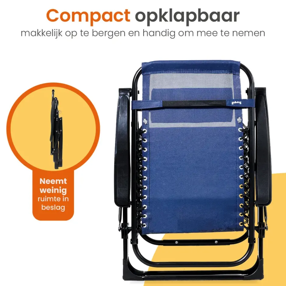Goliving Opvouwbare Ligstoel - 2 Stuks - Tuinstoel met Tafel - Blauw
