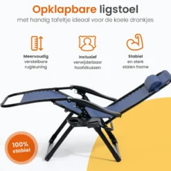Goliving Opvouwbare Ligstoel - 2 Stuks - Tuinstoel met Tafel - Blauw