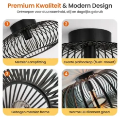 Goliving Plafondlamp - Plafonnière - E27 - Metaal - Ø 40 cm - Zwart