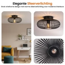 Goliving Plafondlamp - Plafonnière - E27 - Metaal - Ø 40 cm - Zwart