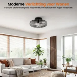 Goliving Plafondlamp - Plafonnière - E27 - Metaal - Ø 40 cm - Zwart