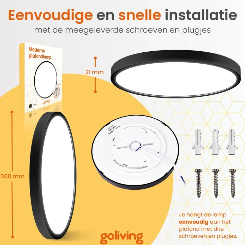 Goliving Plafondlamp - Plafonnière - LED - Ø23cm - Wit