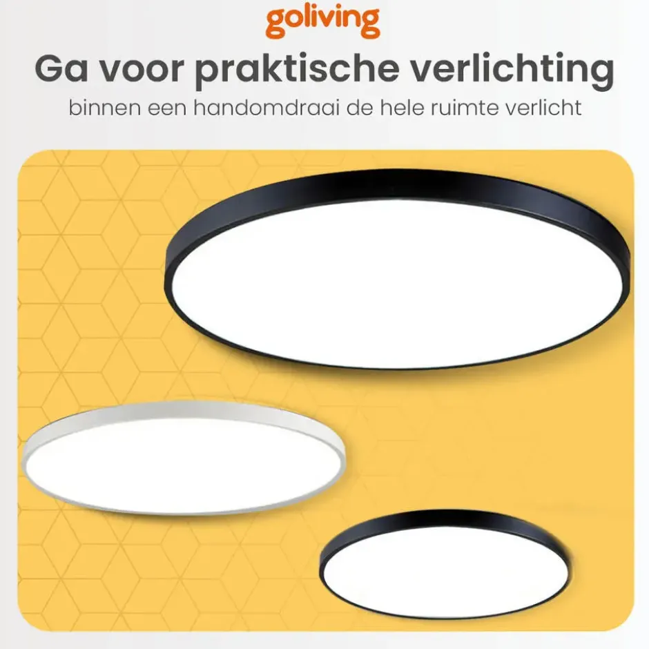 Goliving Plafondlamp - Plafonnière - LED - 30x30x2.1 cm - Zwart