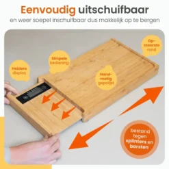Goliving Snijplank met Uitschuifbare Keukenweegschaal – Bamboe – 40 tot 56 cm