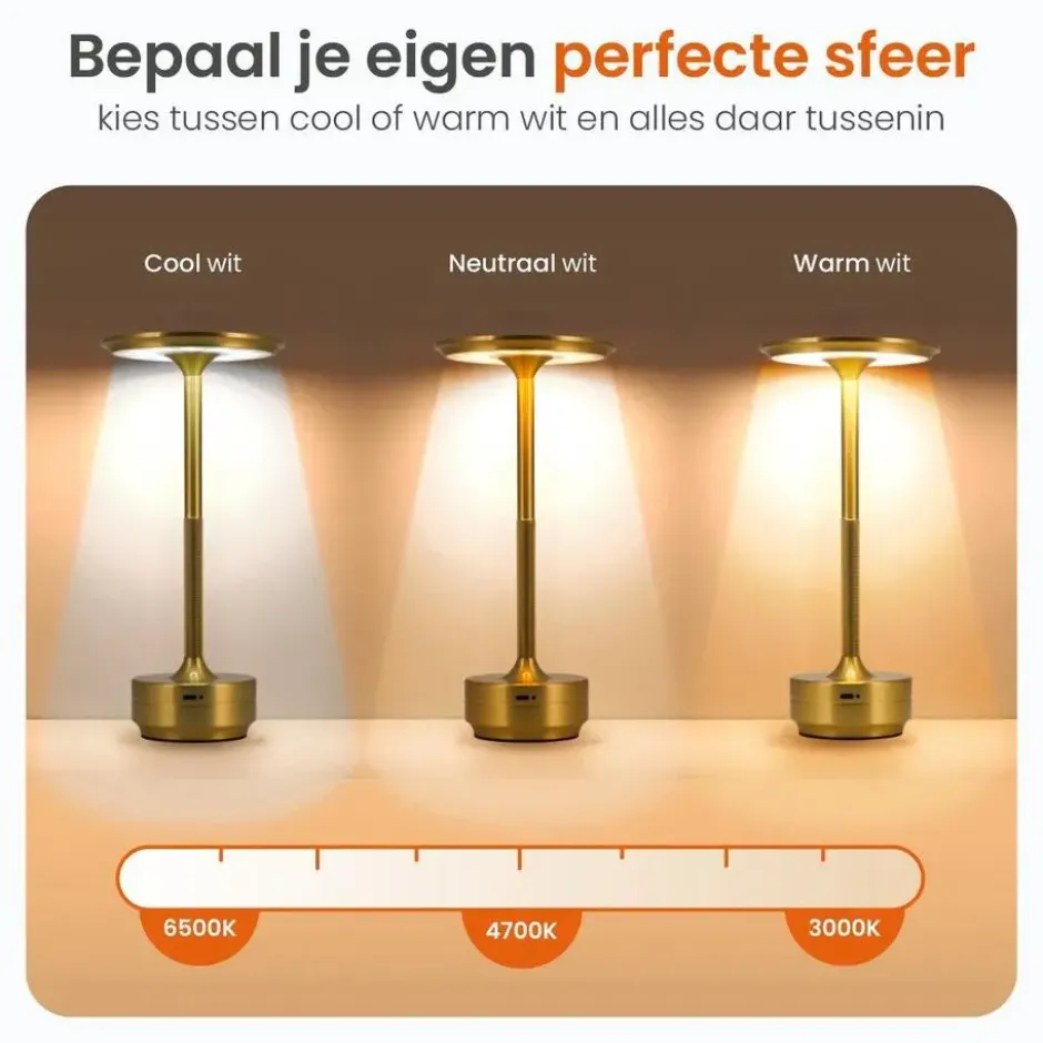 Goliving Tafellamp Op Accu - Oplaadbaar en Dimbaar - Hoogte 27 cm - Goud