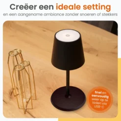 Goliving Tafellamp Oplaadbaar – Draadloos en dimbaar – Moderne touch lamp