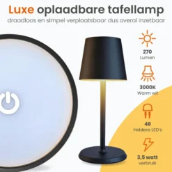 Goliving Tafellamp Oplaadbaar – Draadloos en dimbaar – Moderne touch lamp