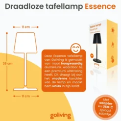 Goliving Tafellamp Oplaadbaar – Draadloos en dimbaar – Moderne touch lamp