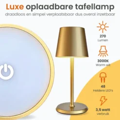 Goliving Tafellamp Oplaadbaar – Draadloos en dimbaar – Moderne touch lamp