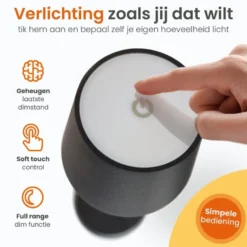 Goliving Tafellamp Oplaadbaar – Draadloos en dimbaar – Moderne touch lamp