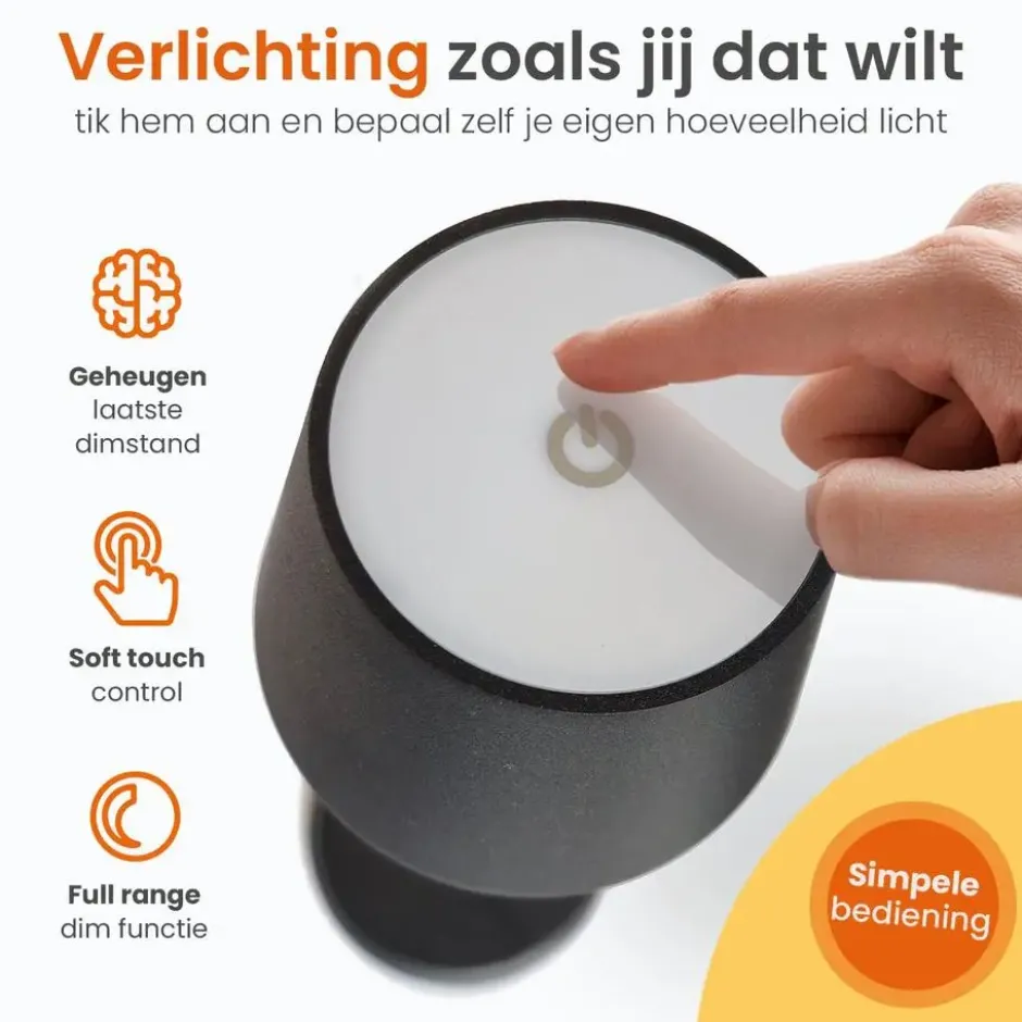 Goliving Tafellamp Oplaadbaar – Draadloos en dimbaar – Moderne touch lamp