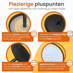 Goliving Tafellamp Oplaadbaar – Draadloos en dimbaar – Moderne touch lamp