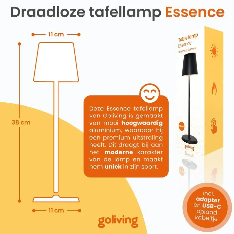Goliving Tafellamp Oplaadbaar – Draadloos en dimbaar – Moderne touch lamp