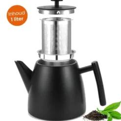 Goliving Theekan met Filter - 1 Liter - Zwart