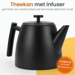 Goliving Theekan met Filter - 1 Liter - Zwart
